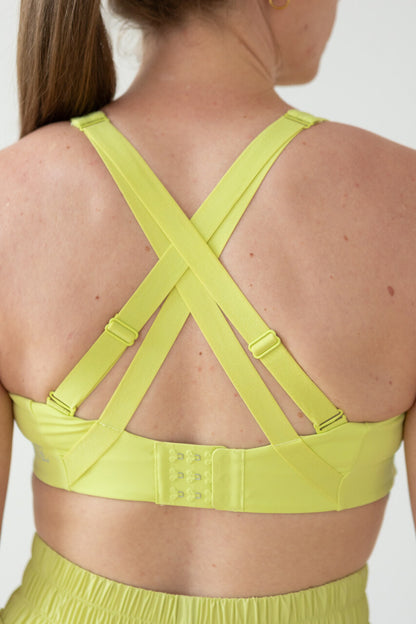 MIÉ Forget About It Bra back view in key lime - women's sports bra for running, high support
